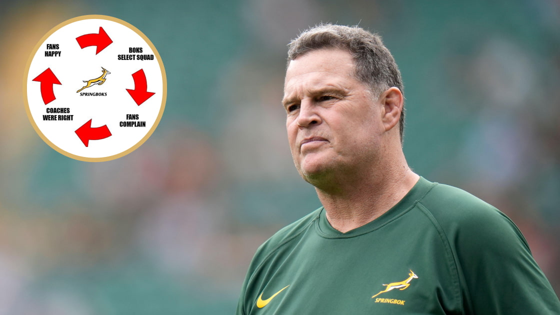 A meme of fans moaning about the squad and Springboks head coach Rassie Erasmus
