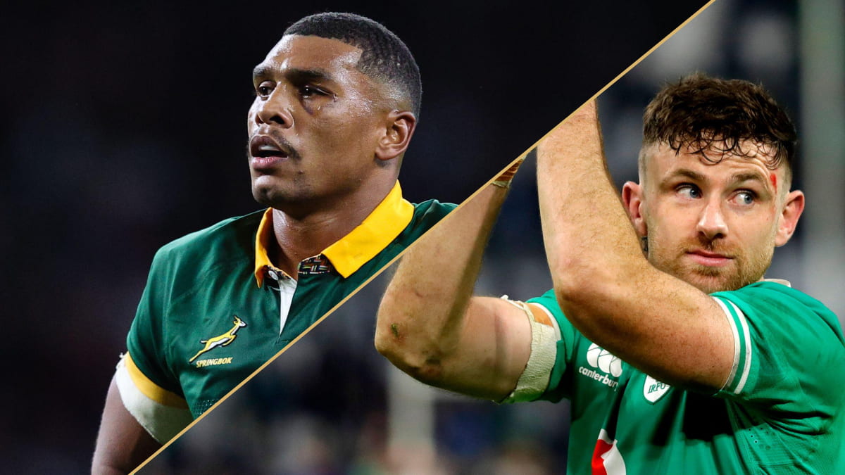 Damian Willemse of the Springboks and Ireland's Hugo Keenan.