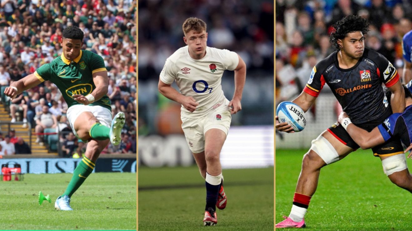 Springbok Sacha Feinberg-Mngomezulu, Fin Smith (England) and Wallace Sititi (New Zealand).