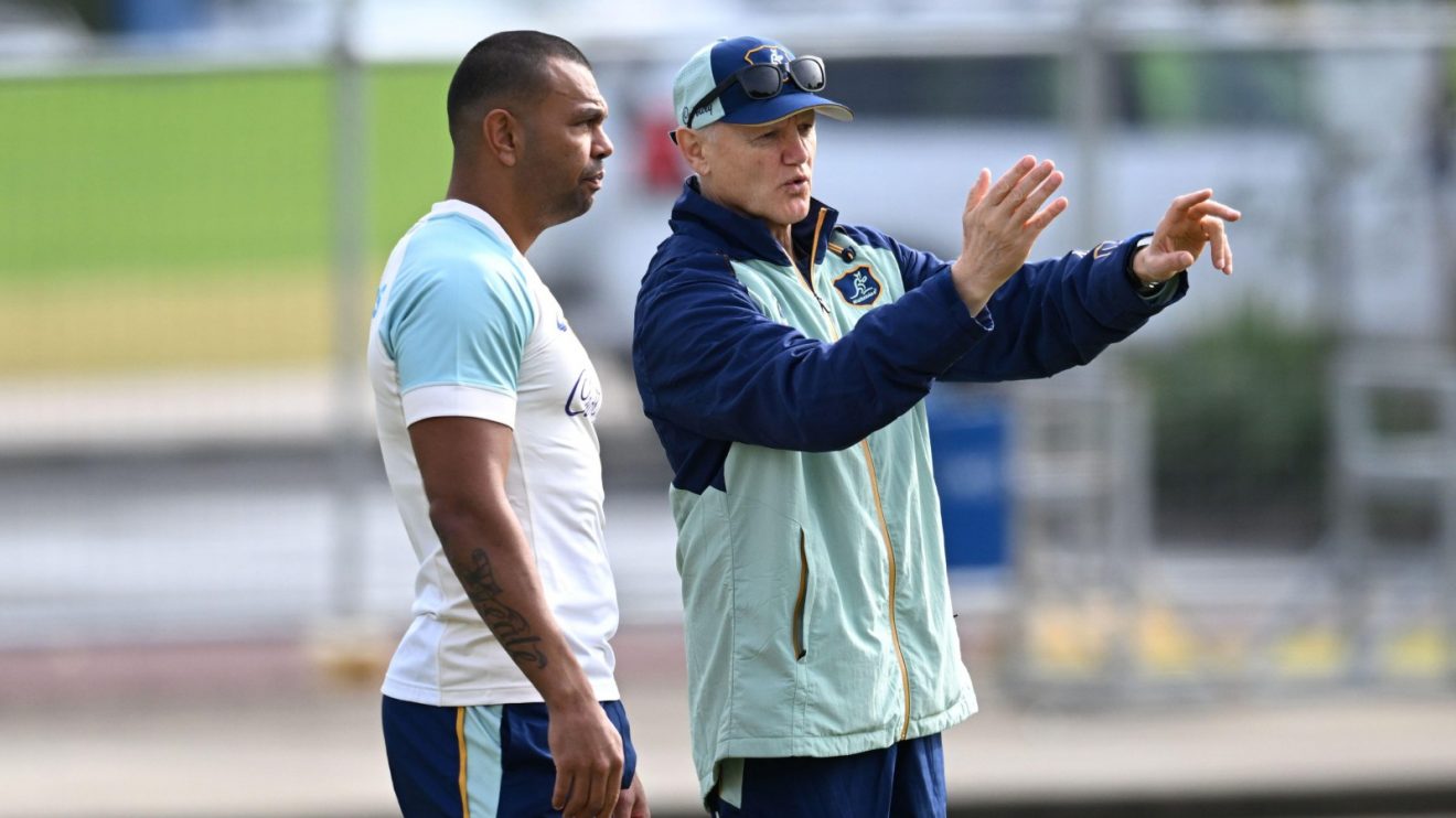 Joe Schmidt and Kurtley Beale at Wallabies training.