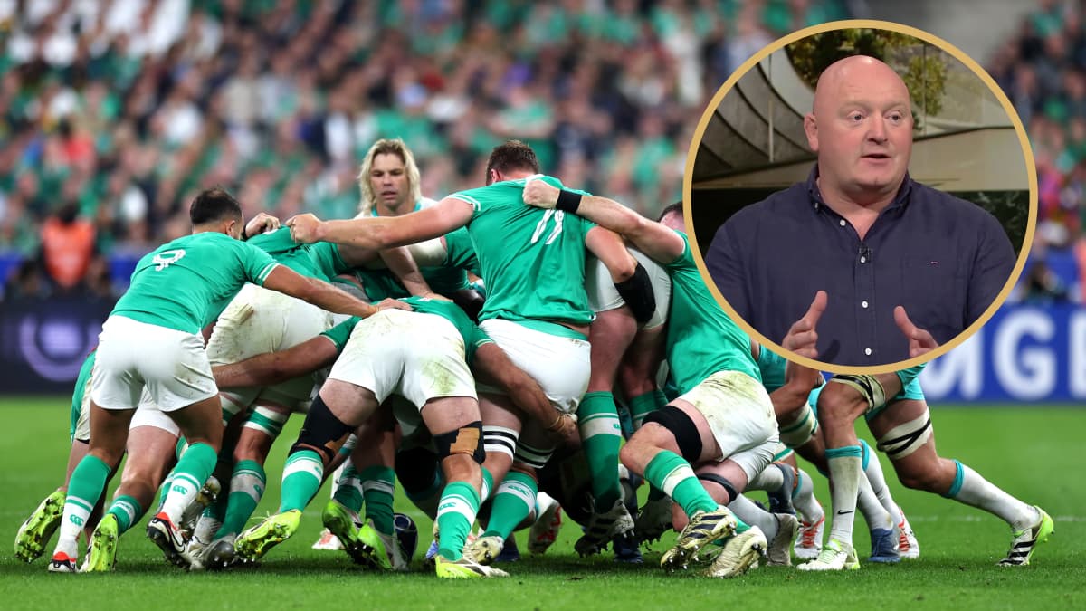 A scrum between the Springboks and Ireland during the Rugby World Cup and Bernard Jackman.