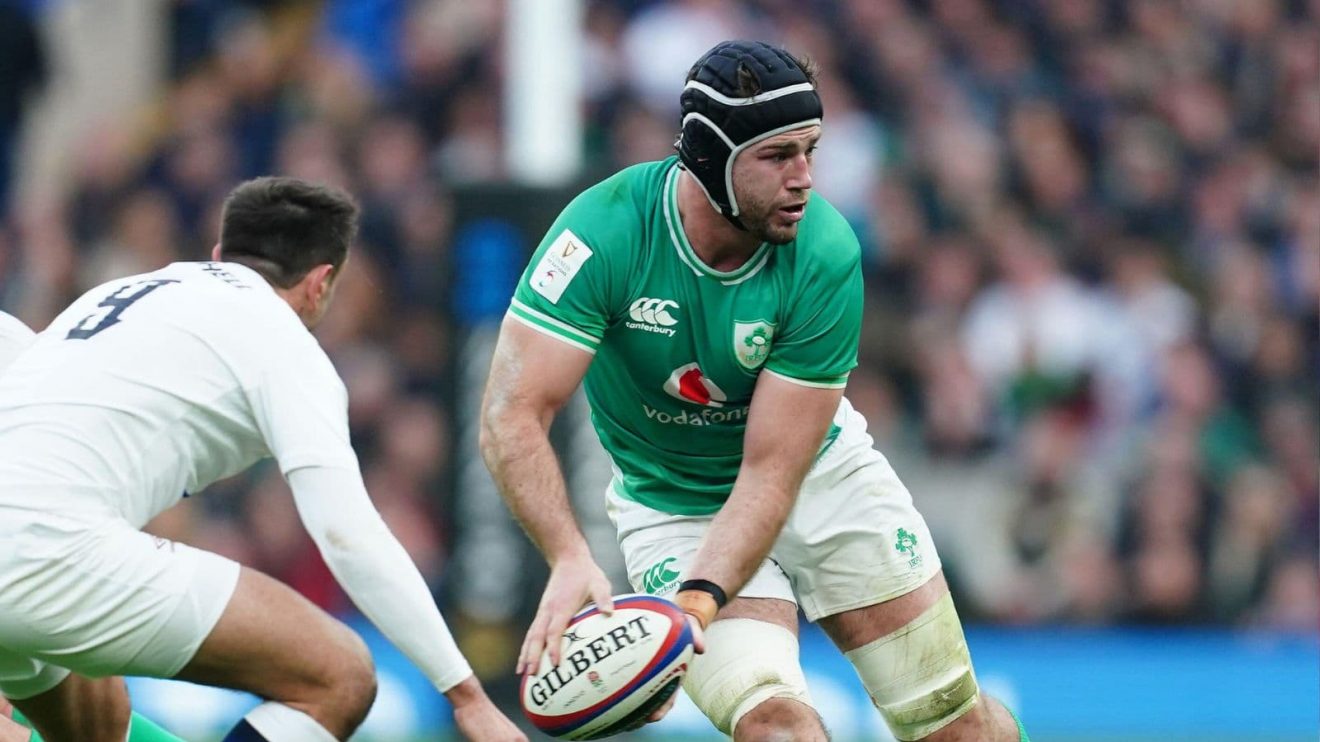 Ireland’s Caelan Doris (right) breaks off the back of the scrum during the Guinness Six Nations match