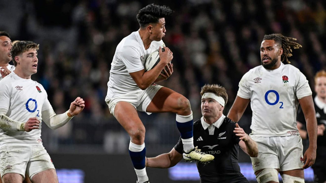 Marcus Smith in action for England against All Blacks in 2024.