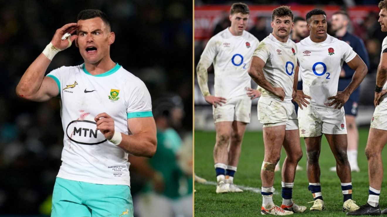 Split with Springbok Jesse Kriel and England's George Furbank.