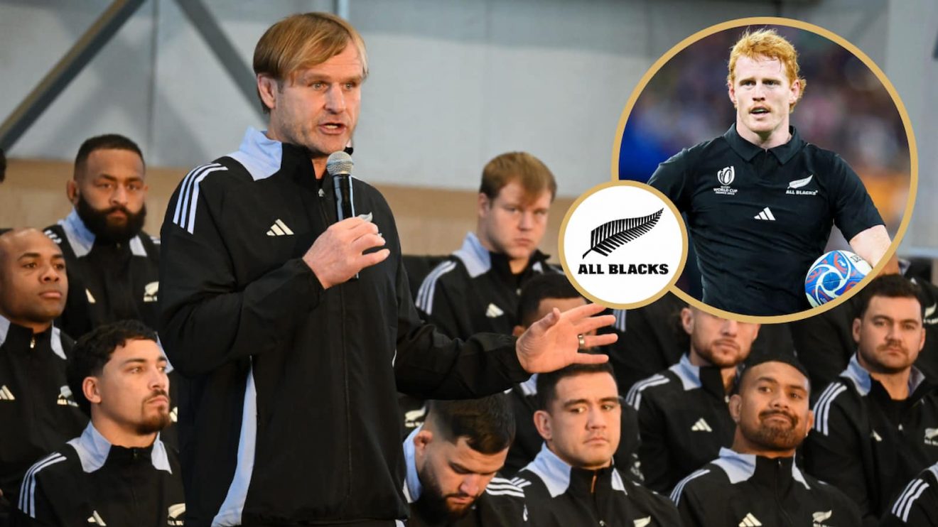 All Blacks boss Scott Robertson, who has named his team for the second England Test, alongside Finlay Christie.