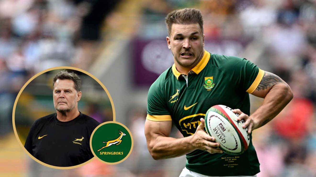 Springboks head coach Rassie Erasmus and centre Andre Esterhuizen.