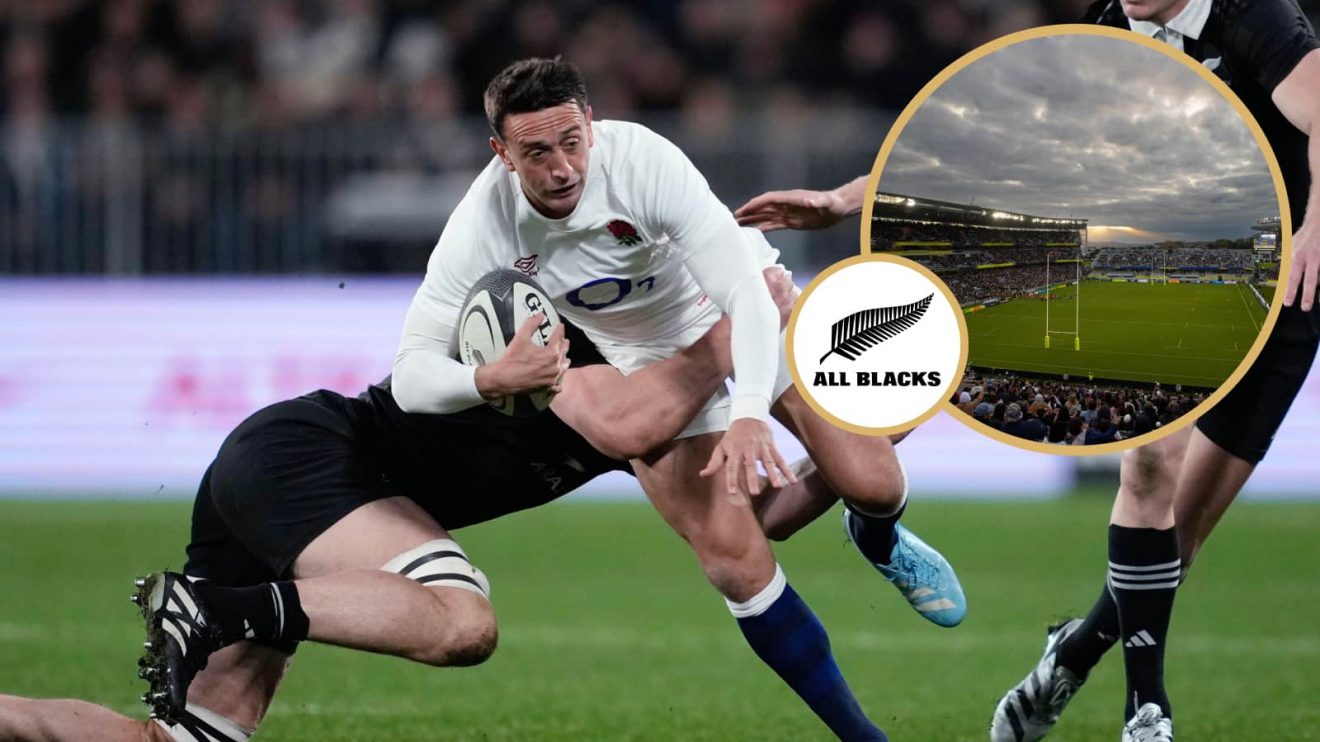 England scrum half Alex Mitchell is tackled against the All Blacks and snippet of Eden Park.