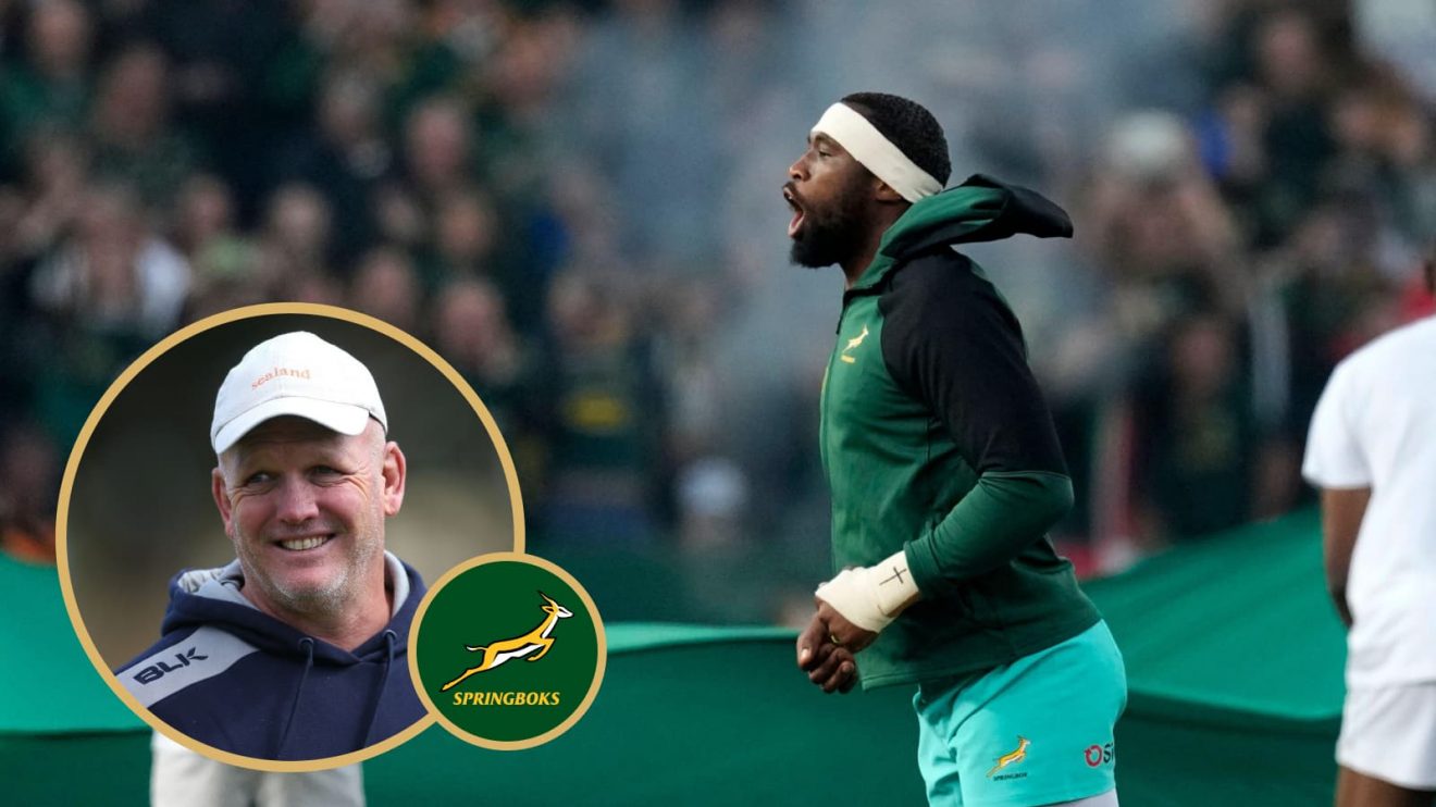 Springboks captain Siya Kolisi and a snippet of Stormers boss John Dobson.