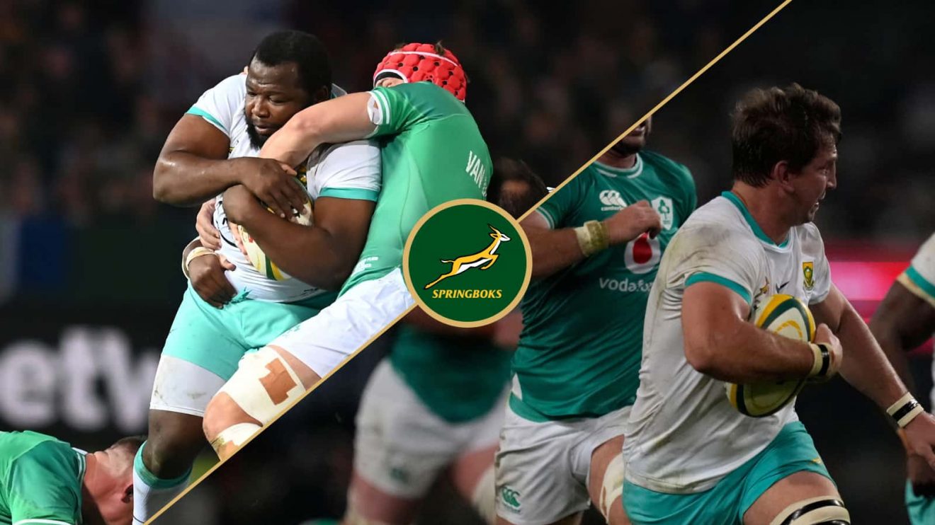Springboks prop Ox Nche and back-rower Kwagga Smith against Ireland.