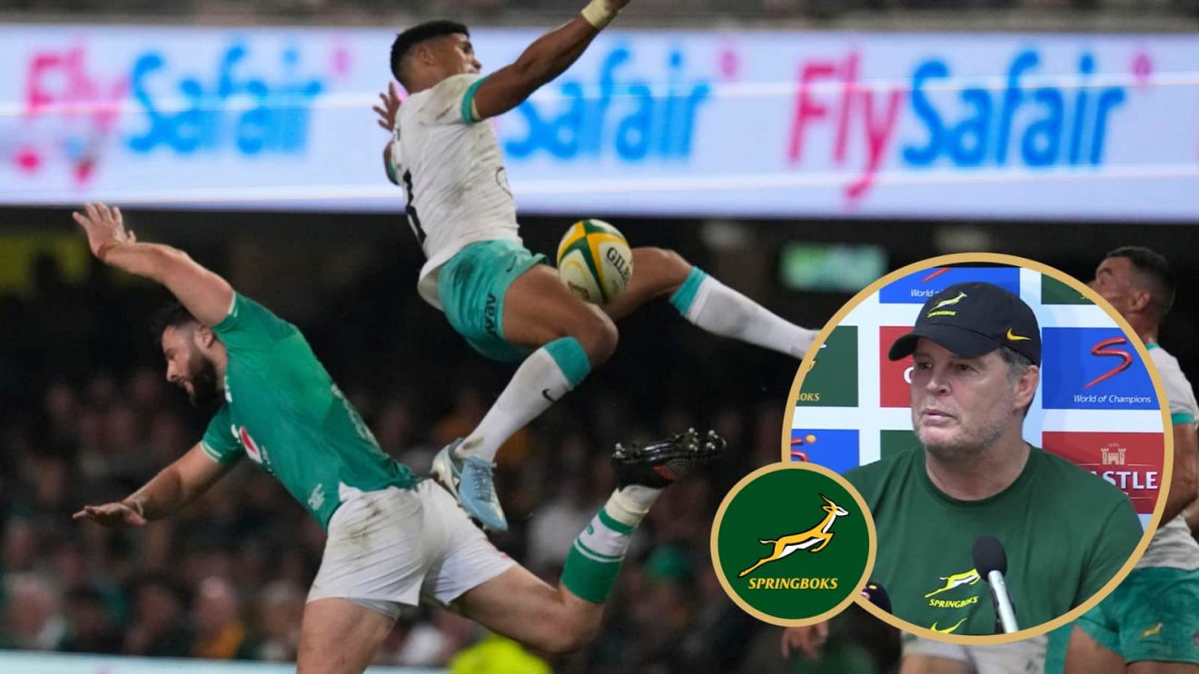Springboks rookie Sacha Feinberg Mngomezulu and head coach Rassie Erasmus.