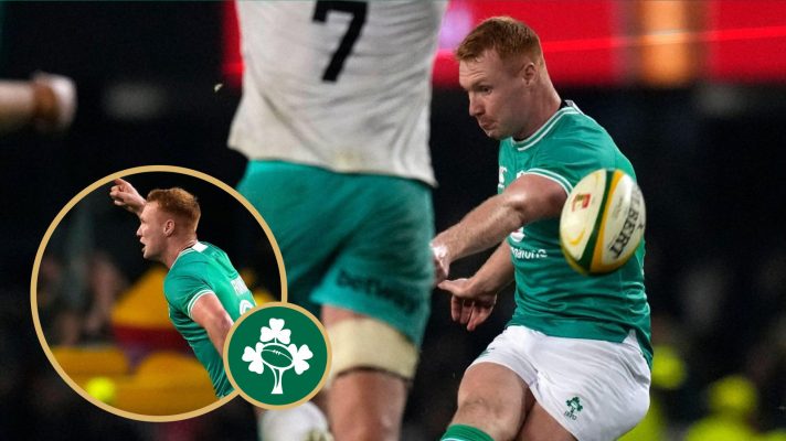Ciaran Frawley drop goal and celebration Ireland v SA 2024.jpg