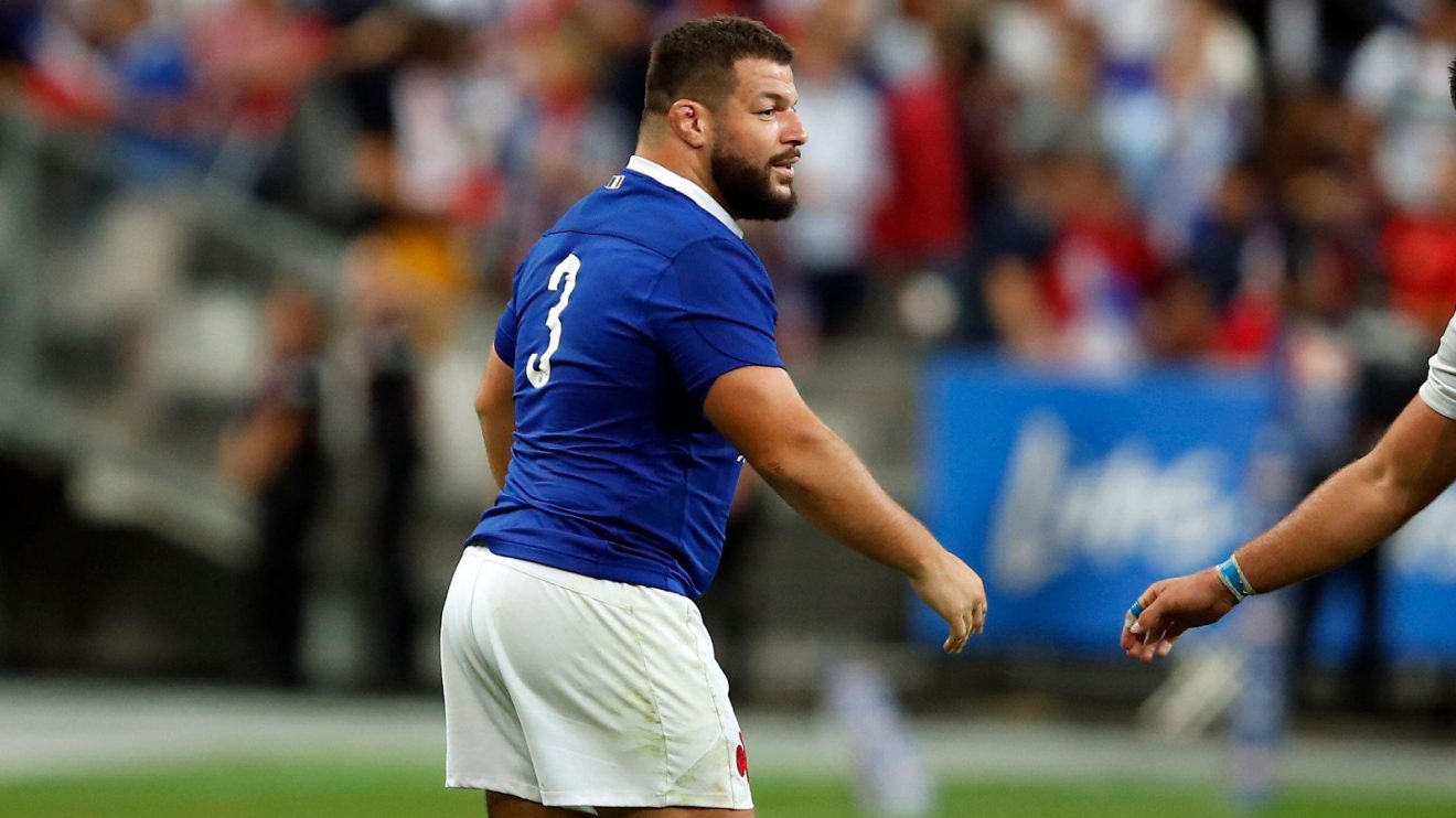Rabah Slimani playing for France in 2019.
