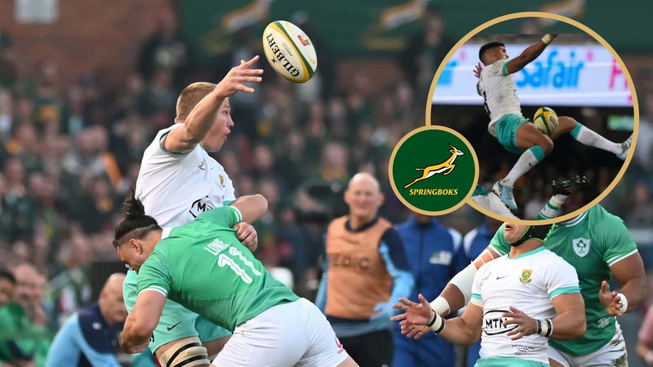 Springboks flanker Pieter-Steph du Toit and Sacha Feinberg-Mngomezulu against Ireland.