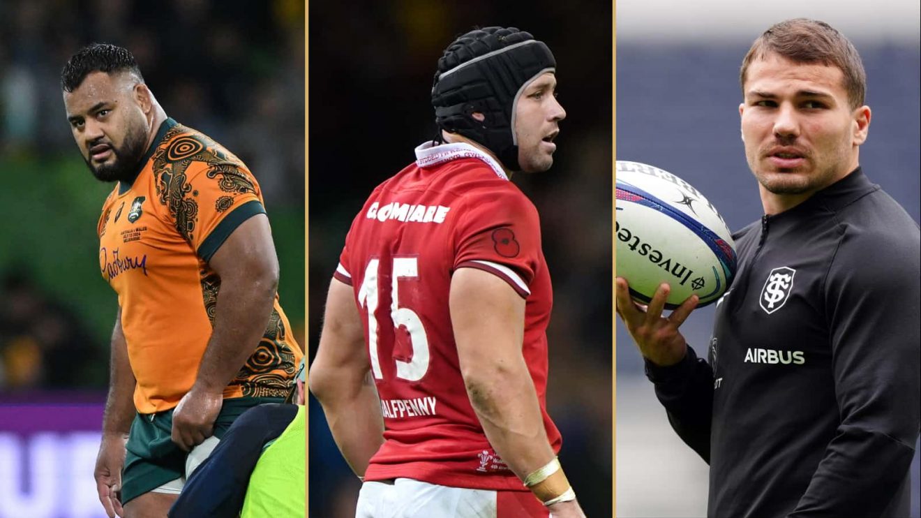 Split image of Taniela Tupou, Leigh Halfpenny and Antoine Dupont.
