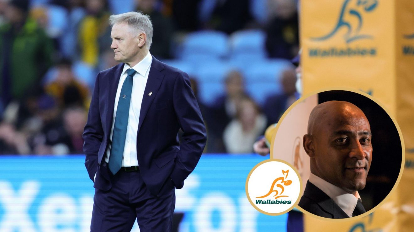 Split with Wallabies head coach Joe Schmidt and legend George Gregan.