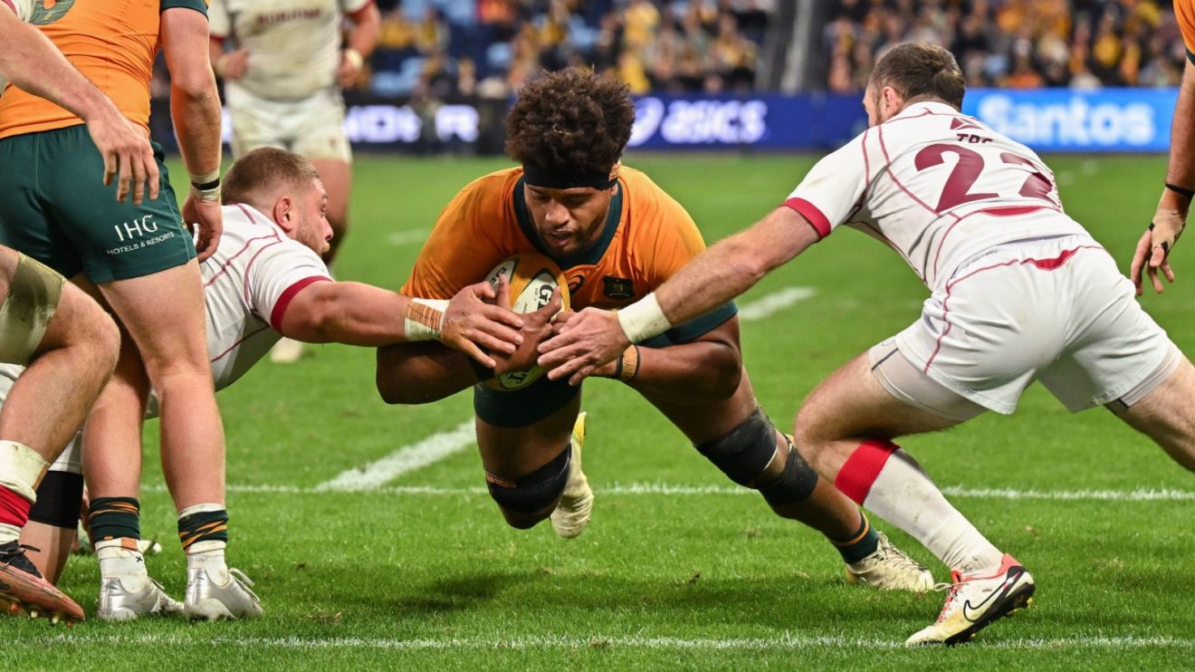 Wallabies star Rob Valetini scores against Georgia.