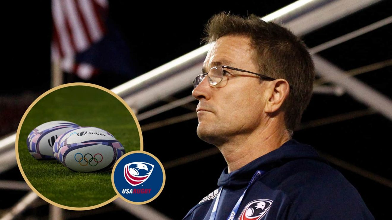 USA Rugby Sevens Head Coach Mike Friday and the balls that will be used at the Olympics.