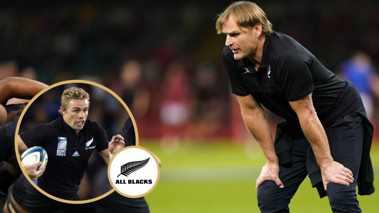 All Blacks head coach Scott Robertson alongside former scrum-half Justin Marshall.