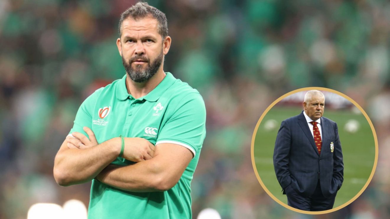 Current Lions head coach Andy Farrell and former boss Warren Gatland.
