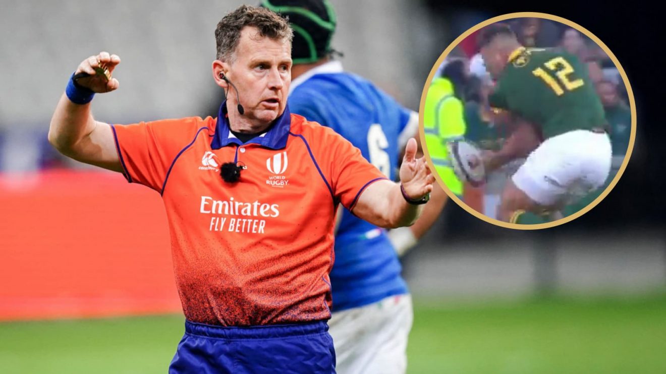 Former Test referee Nigel Owens alongside the incident which saw Andre Esterhuizen banned.