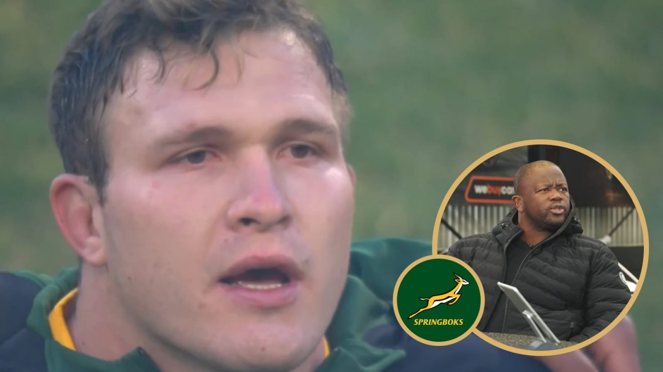Springboks prop Jan-Hendrik Wessels and ex-prop Hanyani Shimange.
