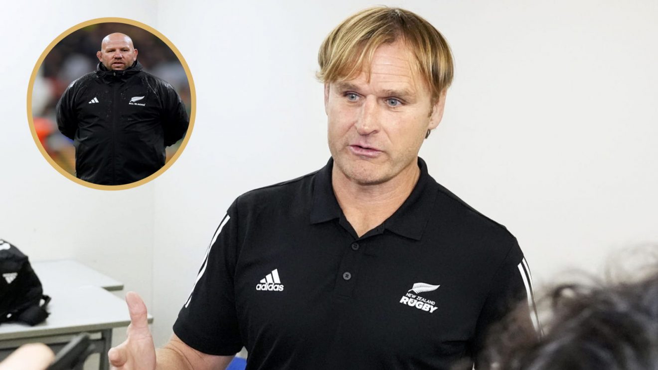 All Blacks head coach Scott Robertson and forwards guru Jason Ryan.