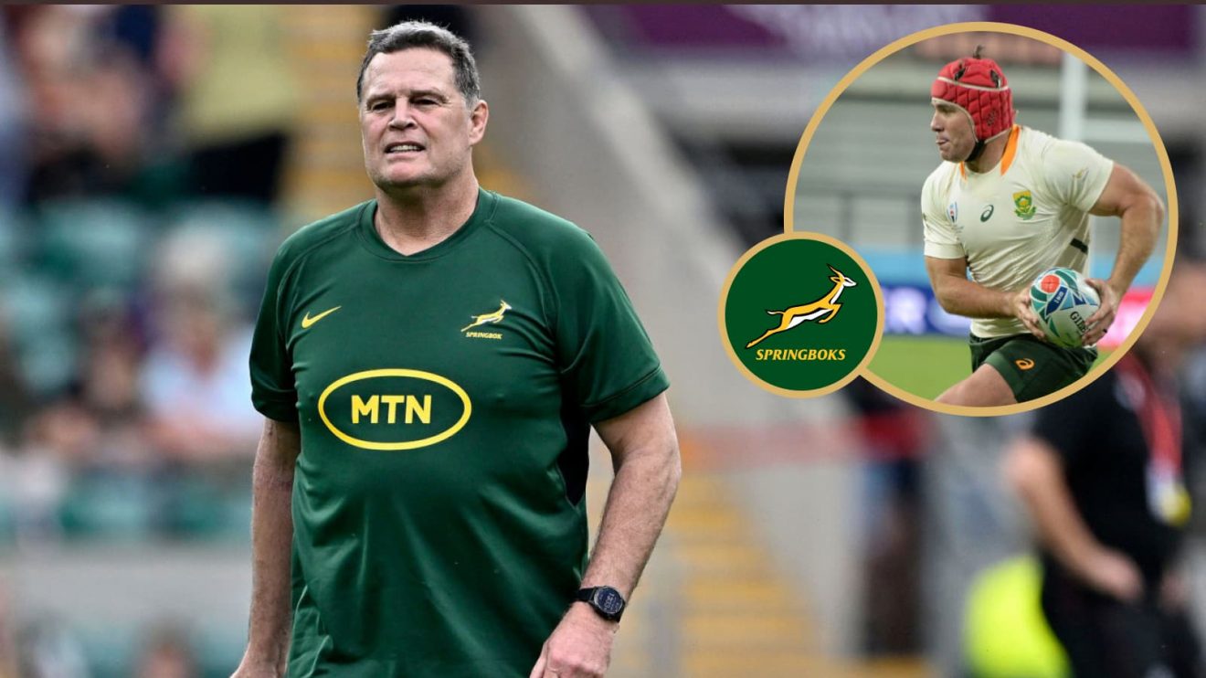 Springboks head coach Rassie Erasmus and former hooker Schalk Brits.