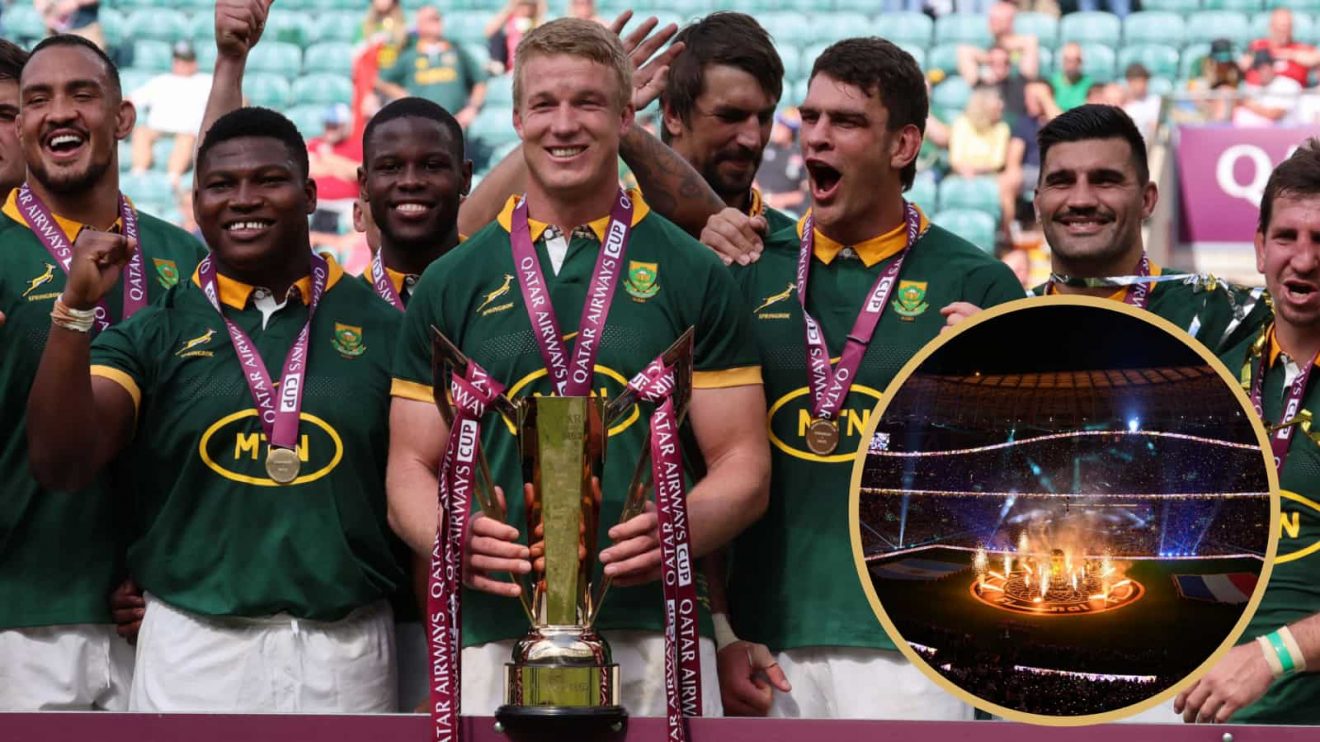 Springboks with Qatar Airways Cup and Football World Cup in Qatar.