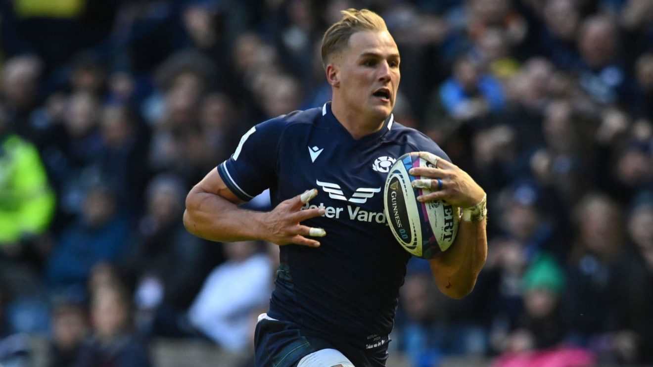 Record try-scorer Duhan van der Merwe in action for Scotland in 2024.