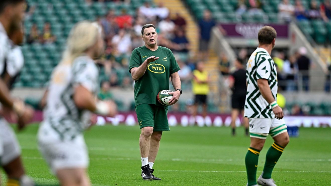 Springboks boss Rassie Erasmus during a warm-up.