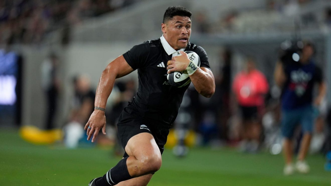 Caleb Clarke in action for the All Blacks against Fji in 2024.