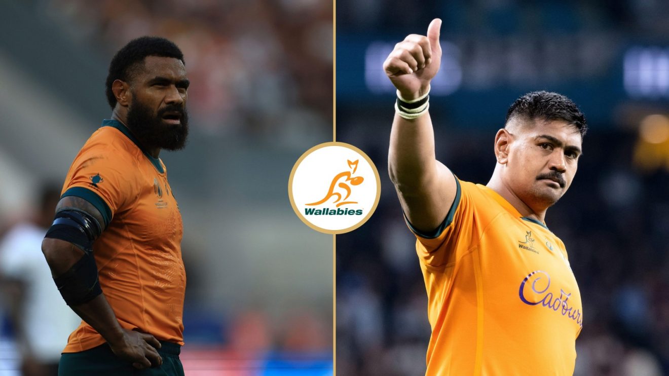 Split with Wallabies Marika Koroibete and Will Skelton.