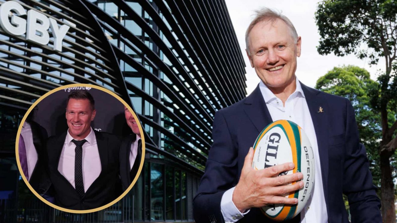 Wallabies head coach Joe Schmidt and former Springboks centre Jean de Villiers.