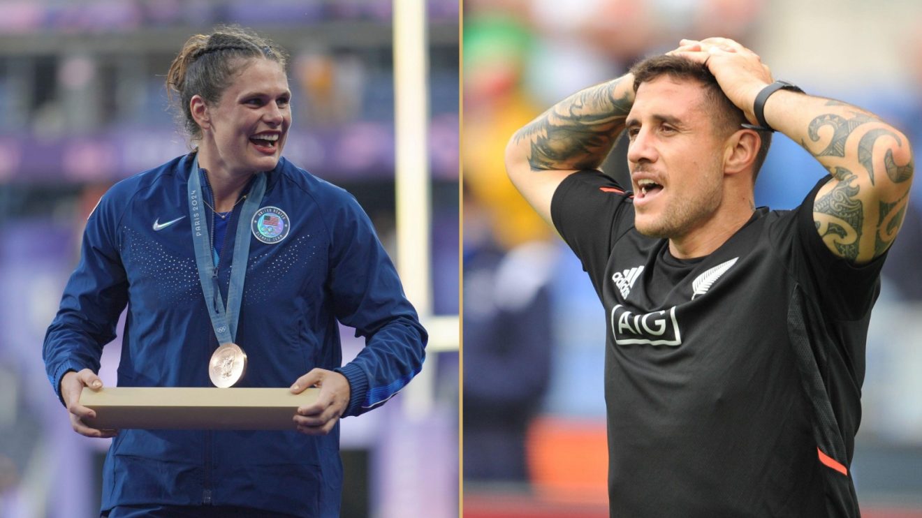 Split with USA 7s Ilona Maher and All Blacks TJ Perenara.