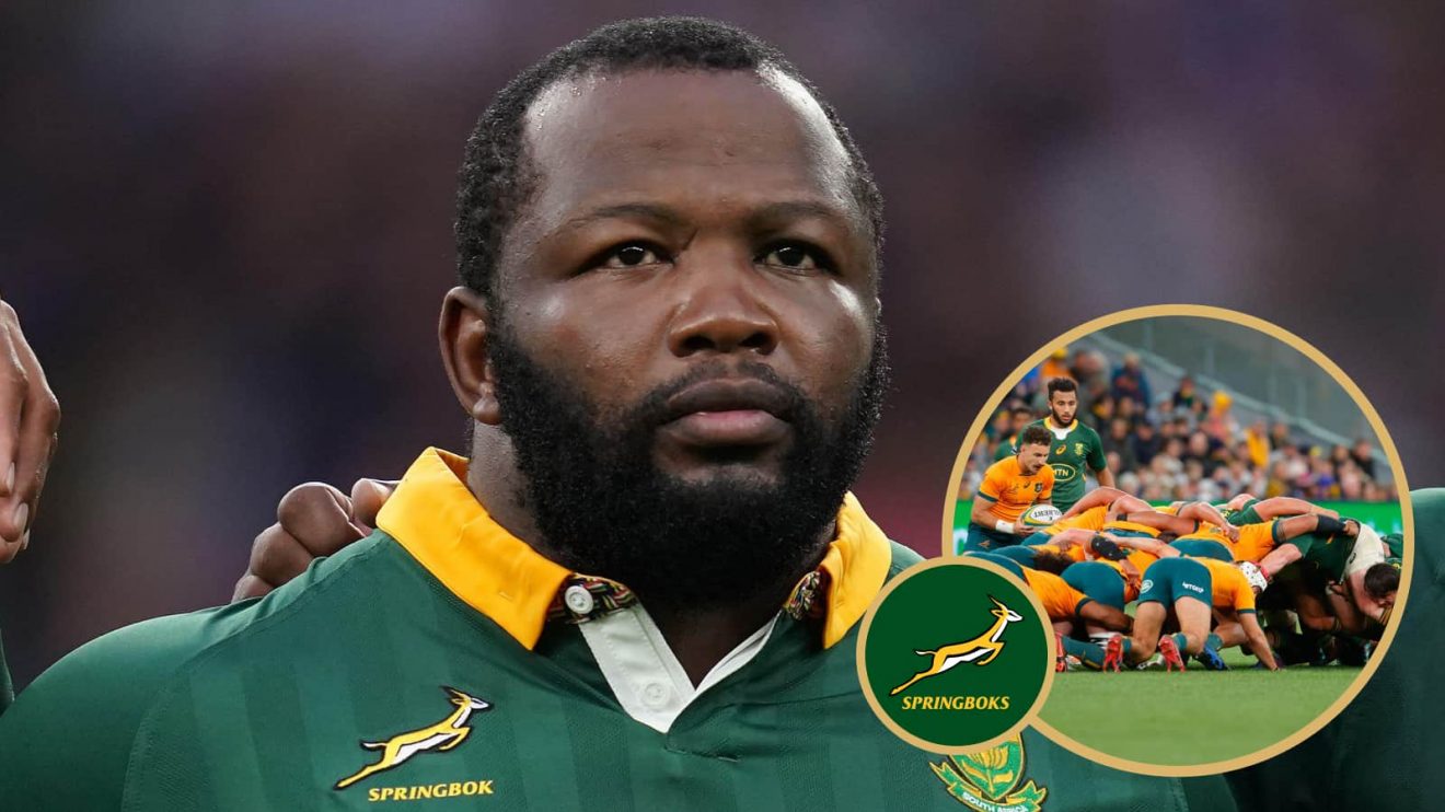 Springboks loosehead prop Ox Nche and a snippet of a scrum between Australia and South Africa,