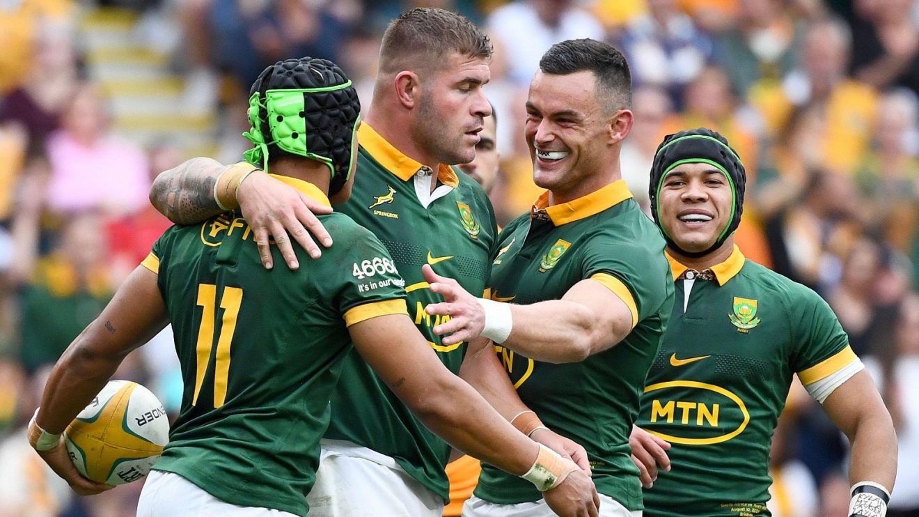 Springboks celebrate try v Wallabies RC 2024 - Alamy