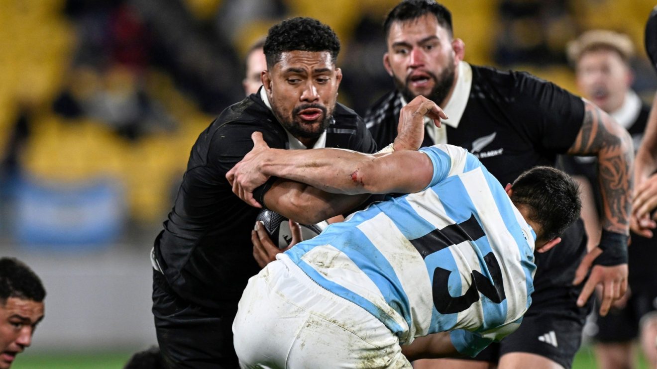 Ardie Savea carries for the All Blacks against Argentina.
