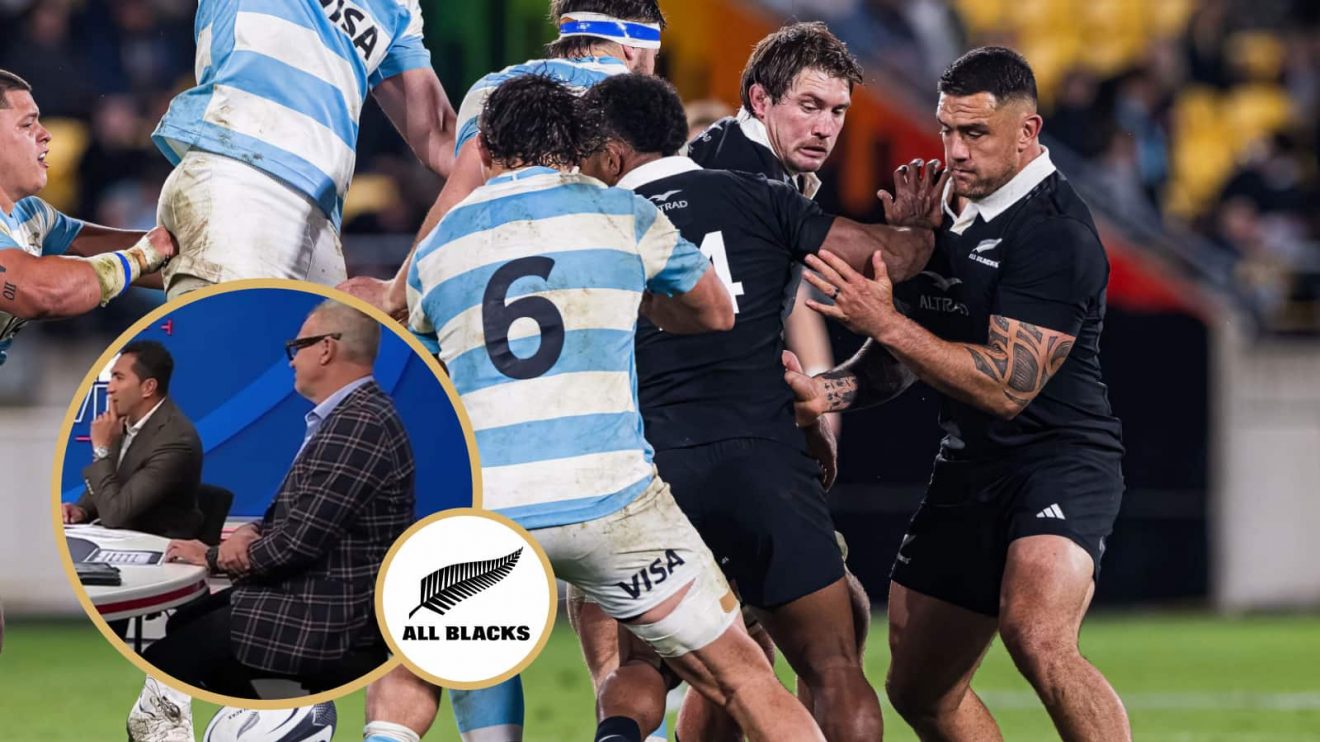 All Blacks in action against Argentina and The Breakdown panel.