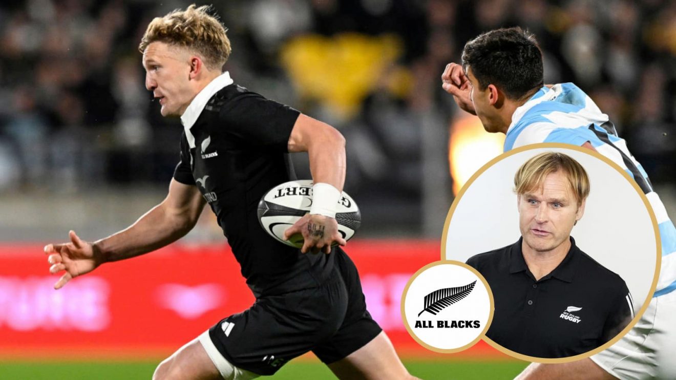 All Blacks fly-half Damian McKenzie against Argentina and head coach Scott Robertson.