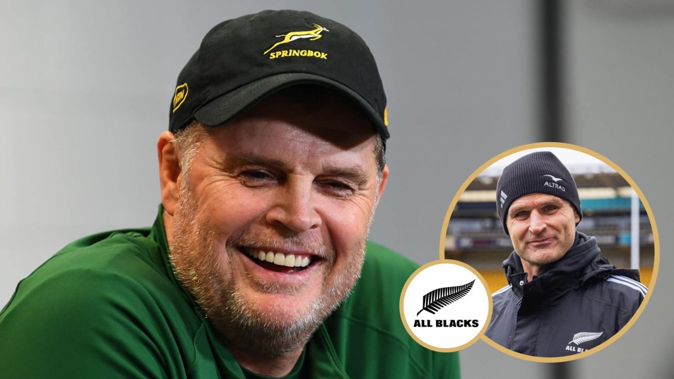 Springboks head coach Rassie Erasmus and All Blacks boss Scott Robertson.