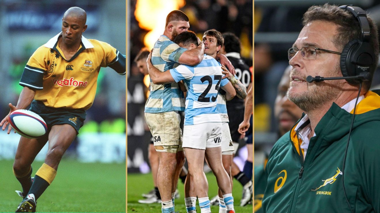 Split with Wallabies great George Gregan, Argentina players and Springboks boss Rassie Erasmus.
