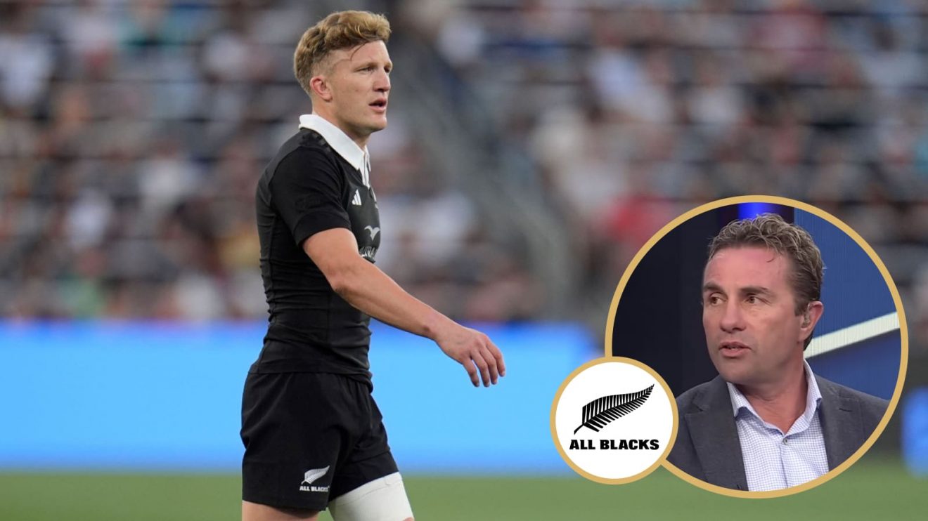 All Blacks fly-half Damian McKenzie and former player Justin Marshall.