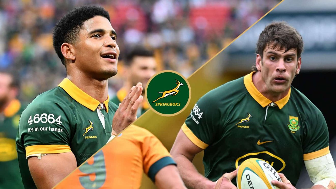Springboks Sacha Feinberg-Mngomezulu and Ben-Jason Dixon against Australia.