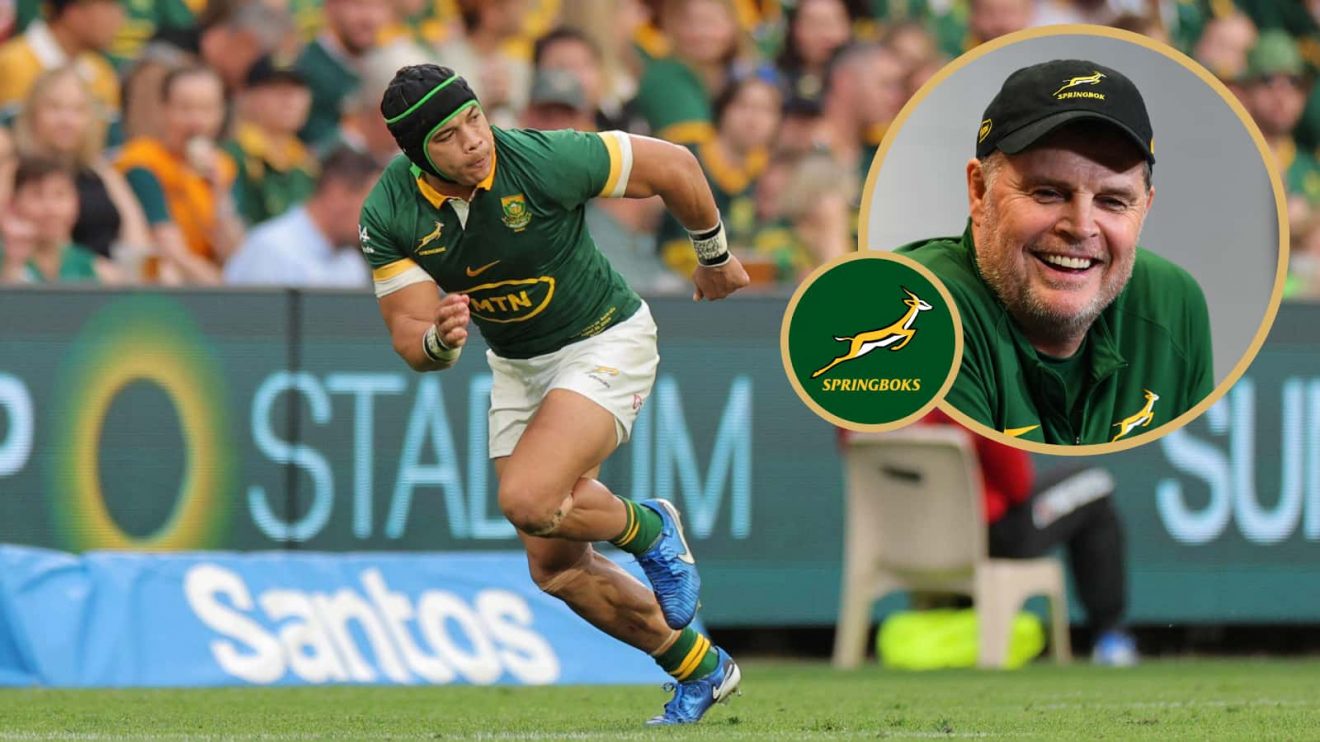 Springboks winger Cheslin Kolbe and head coach Rassie Erasmus.