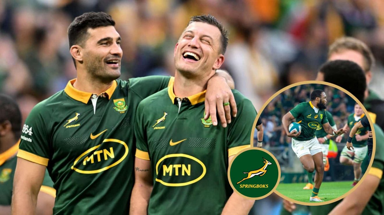 Springboks Damian de Allende Handre Pollard and Lukhanyo Am