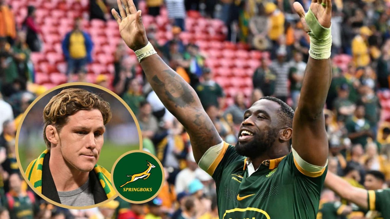 Ex-Wallabies captain Michael Hooper and Springboks captain Siya Kolisi.