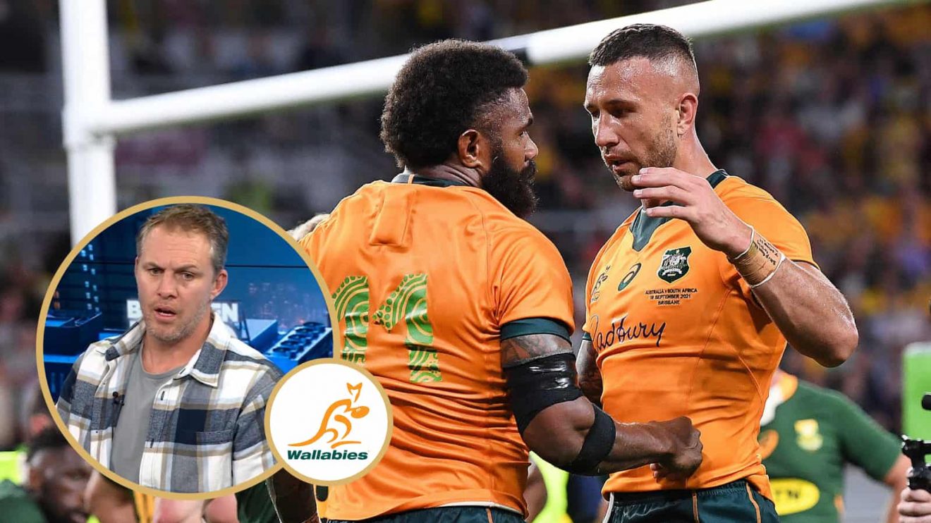 Stephen Hoiles and Wallabies Quade Cooper and Marika Koroibete