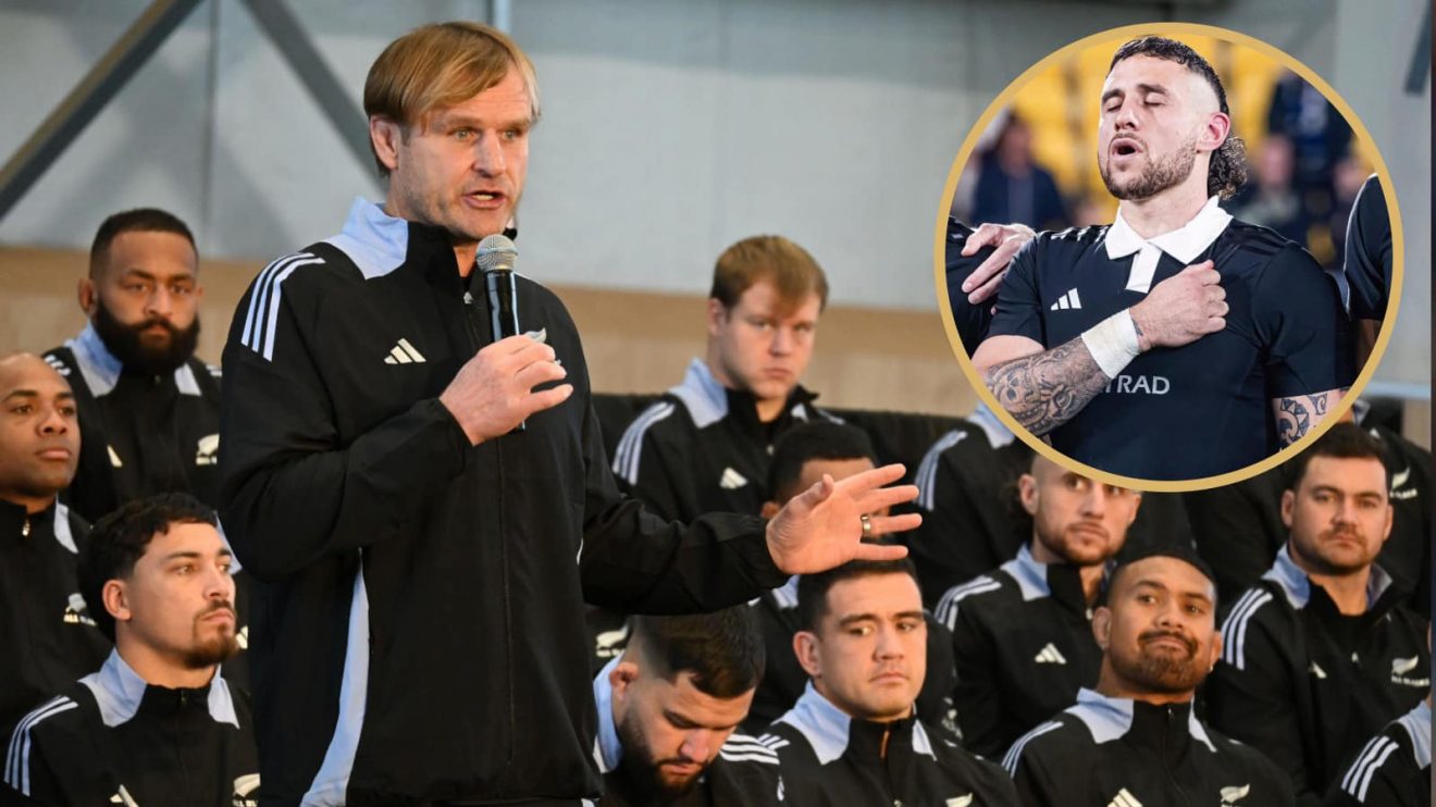 All Blacks head coach Scott Robertson (pictured) has been criticised for selecting TJ Perenara (inset).