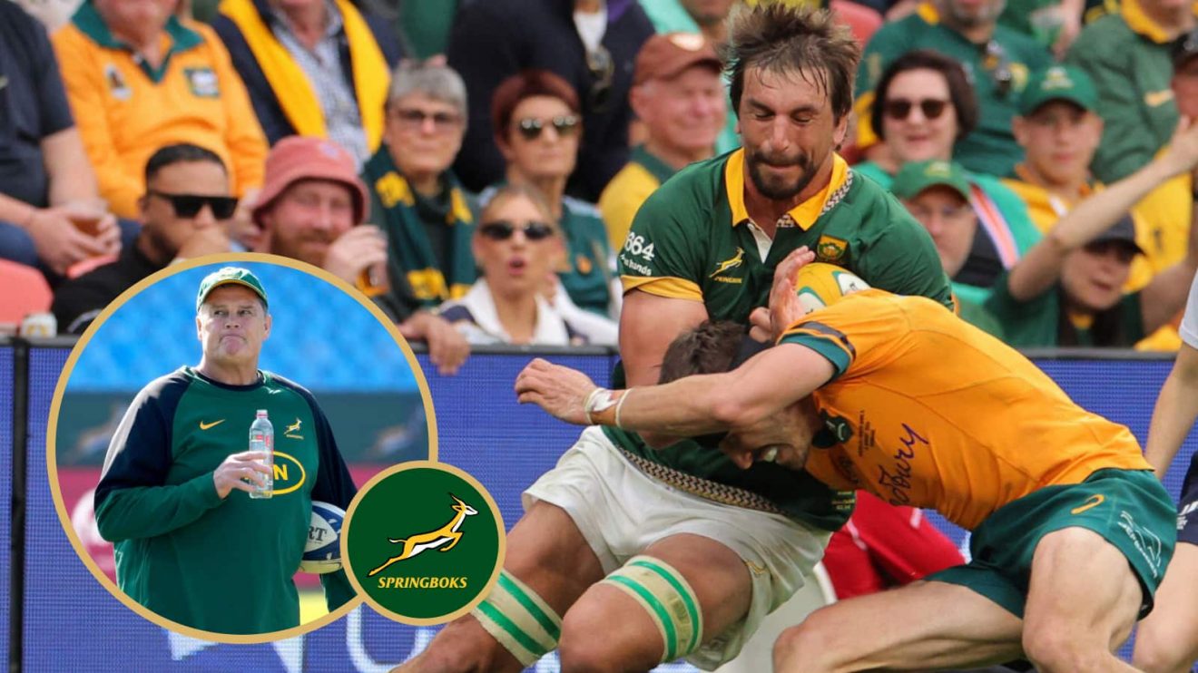 Springboks legend Eben Etzebeth and head coach Rassie Erasmus (inset).