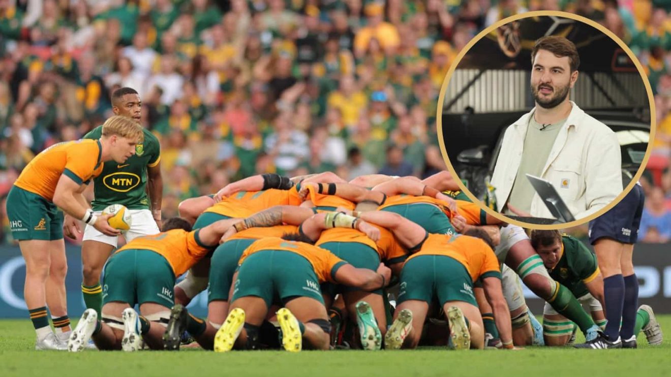 A scrum between the Springboks and Australia and a snippet of Lood de Jager.